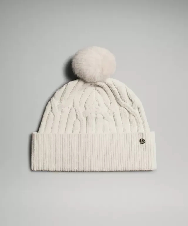 lululemon IE lululemon – Cable-Knit Pom-Pom Beanie Hat – Color White