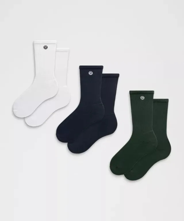 lululemon IE lululemon – Men's Unisex Daily Essential Crew Socks 3 Pack – Color White/Green/Blue – Size XL