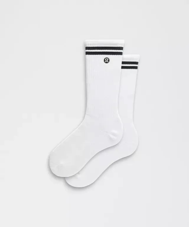 lululemon IE lululemon – Men's Unisex Daily Essential Crew Socks Stripe – Color White/Green – Size XL