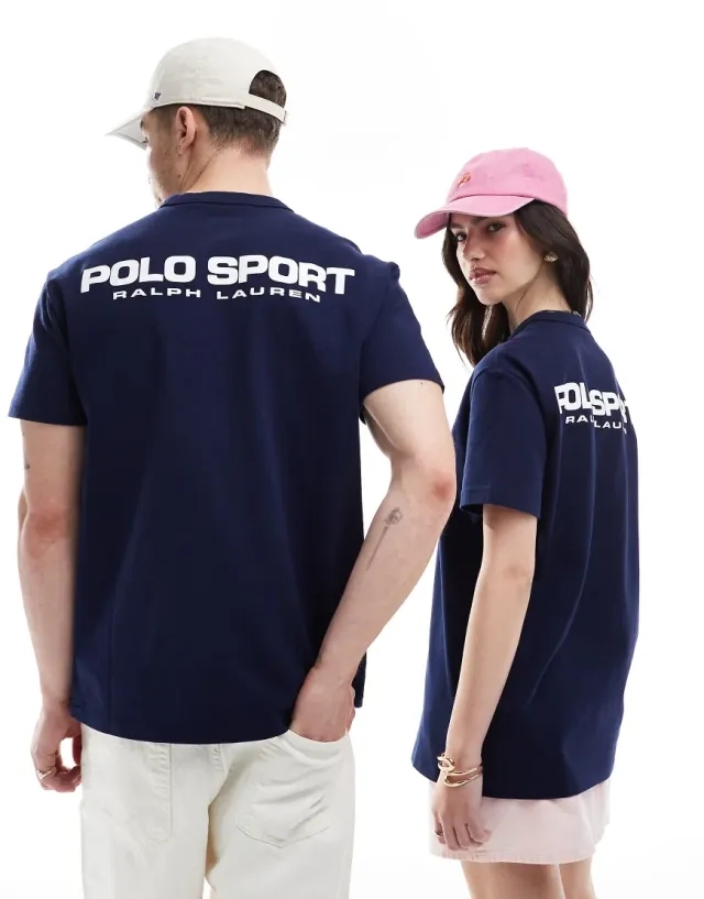 Polo Ralph Lauren Sport Capsule Unisex Front And Back Logo Print Heavyweight T-Shirt In Navy