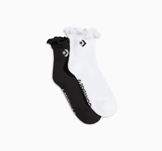 Converse 2-Pack Lettuce Edge Quarter Socks - White, Black