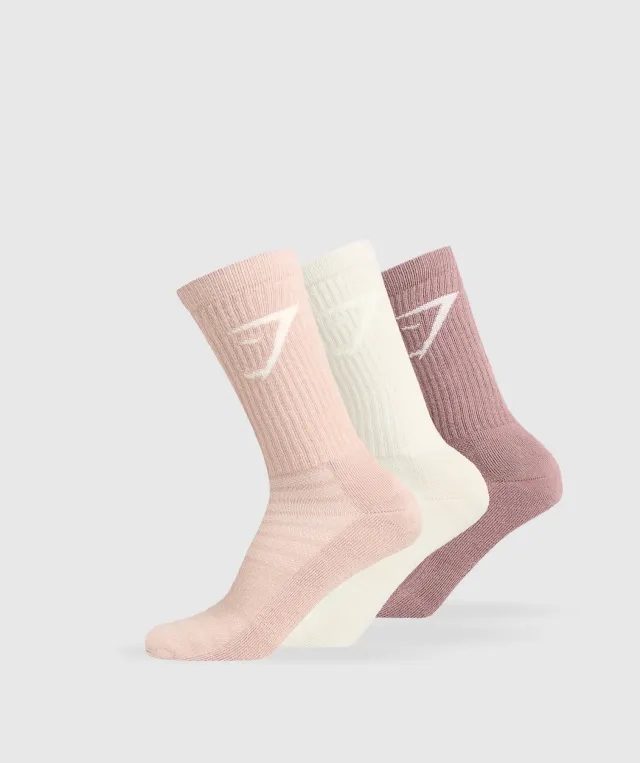 Gymshark Crew Socks 3pk - Chestnut Pink/Rest Pink/Oat White