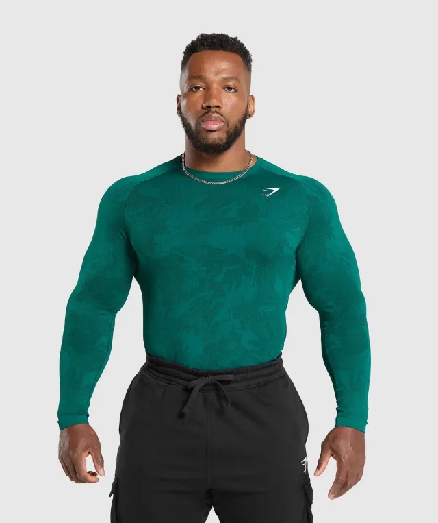 Gymshark Geo Seamless Long Sleeve T-Shirt - Motivate Teal/Strong Teal