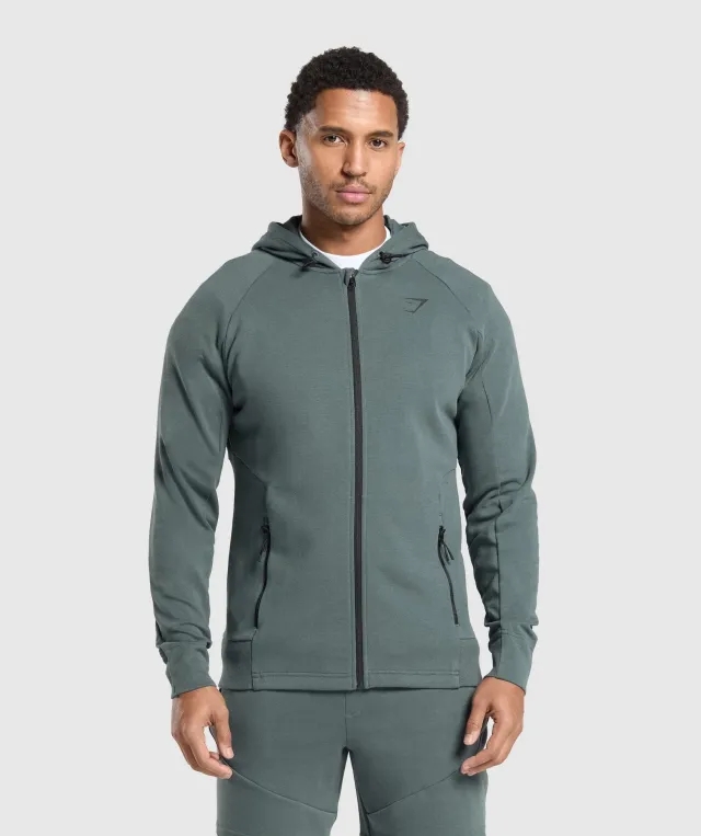 Gymshark Interlock Tech Zip Up Hoodie - Slate Teal