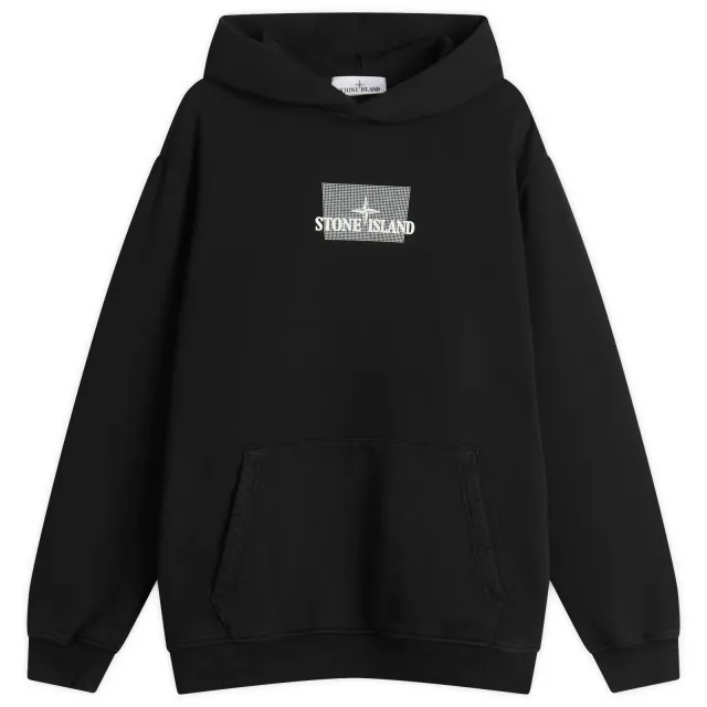 Stone Island Men's Grid Print Popover Logo Hoodie Black