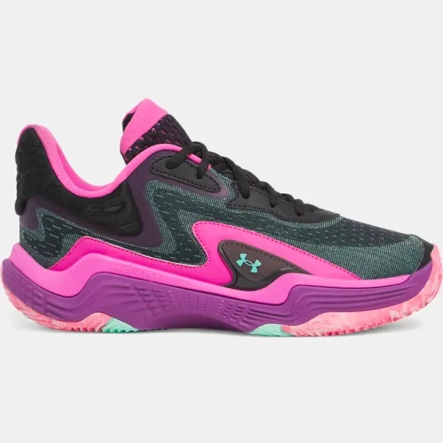Under Armour  Spawn 7 Unisex Basketball Shoes Black / Andromeda Purple / Comet Green 10