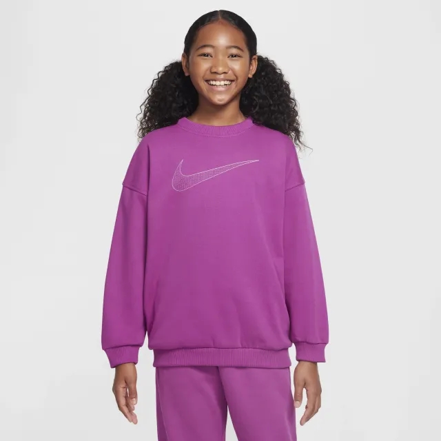 Nike Girls Shine Club Fleece Oversized Crew Sweatshirt - Purple - Size XL/G - Purple