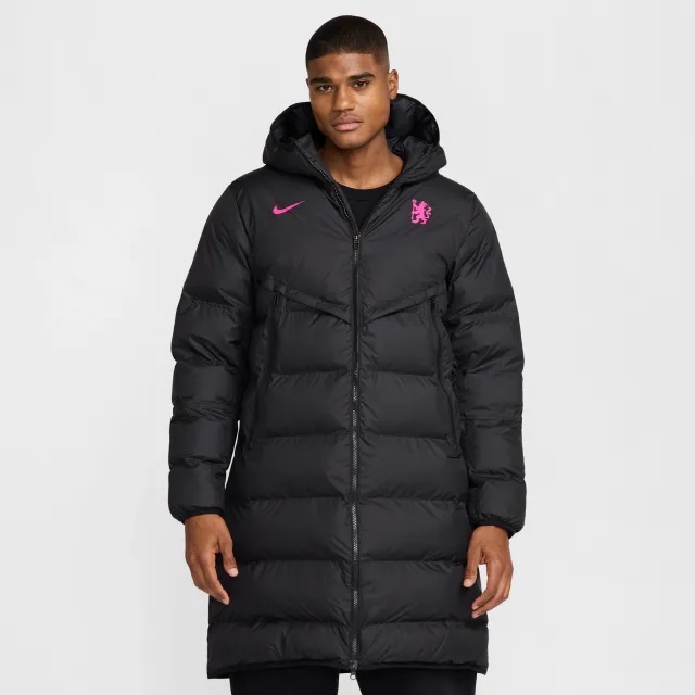Chelsea F.C. Strike Windrunner PrimaLoft® Men's Nike Storm-FIT Football Hooded Parka - Black - Thin