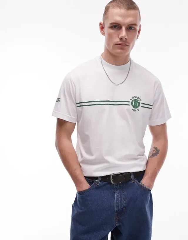 Lacoste Printed Embroidered Cotton Jersey T-shirt - White