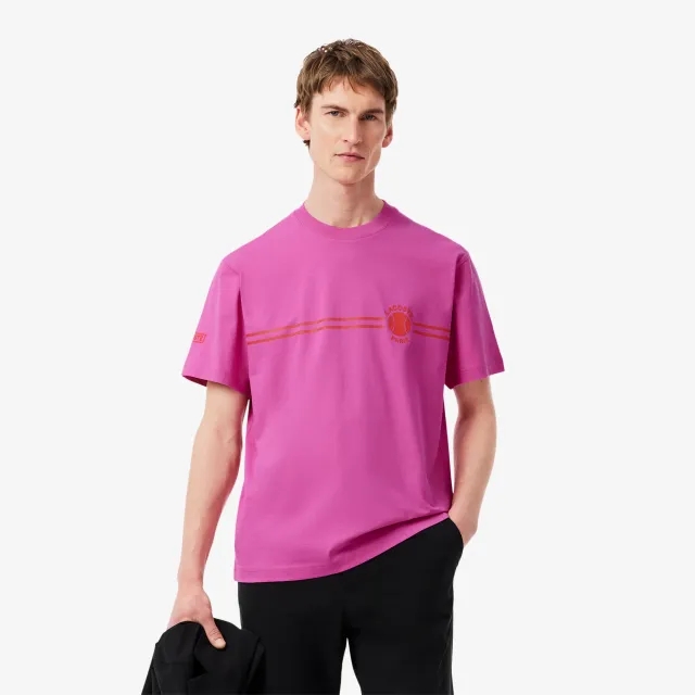 Lacoste Printed Embroidered Cotton Jersey T-shirt - Pink