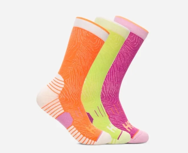 Hoka One One HOKA Crew Run Sock 3-Pack in Elctrc Tgrine/Lettuce/Fuschia