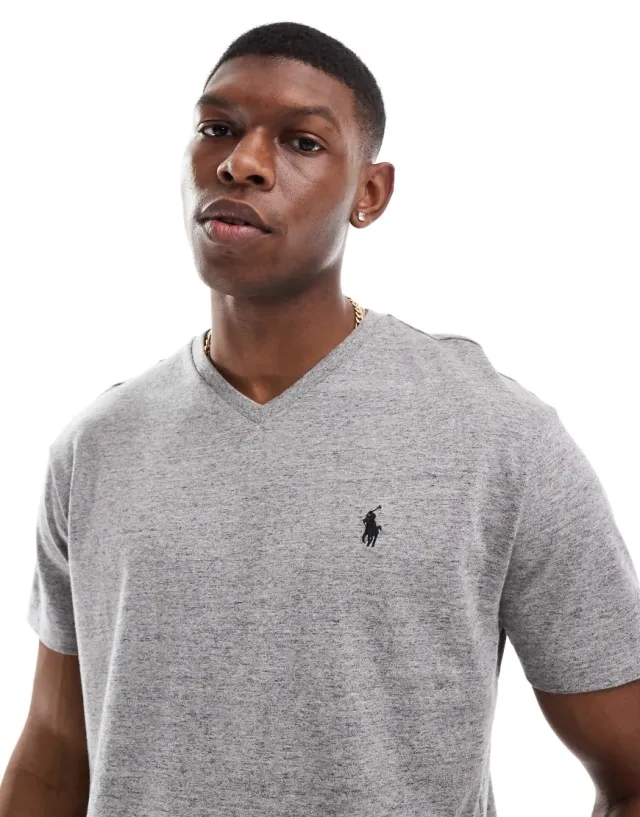 Polo Ralph Lauren Icon Logo V-Neck T-Shirt In Grey Marl