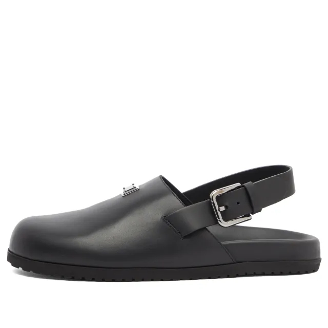 Dolce & Gabbana Men's Badge Logo Leather Clog Black