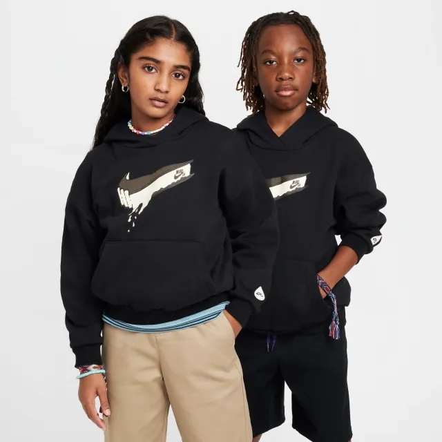 Nike SB EasyOn Older Kids' Oversized Pullover Skate Hoodie - Black - Cotton/Polyester