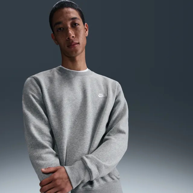 Nike Club Men's Fleece Crew - Grey - Cotton/Polyester