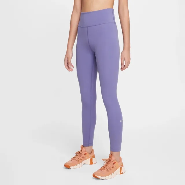 Nike One Older Kids' (Girls') Dri-FIT High-Waisted Leggings - Purple - Recycled Polyester Minimum