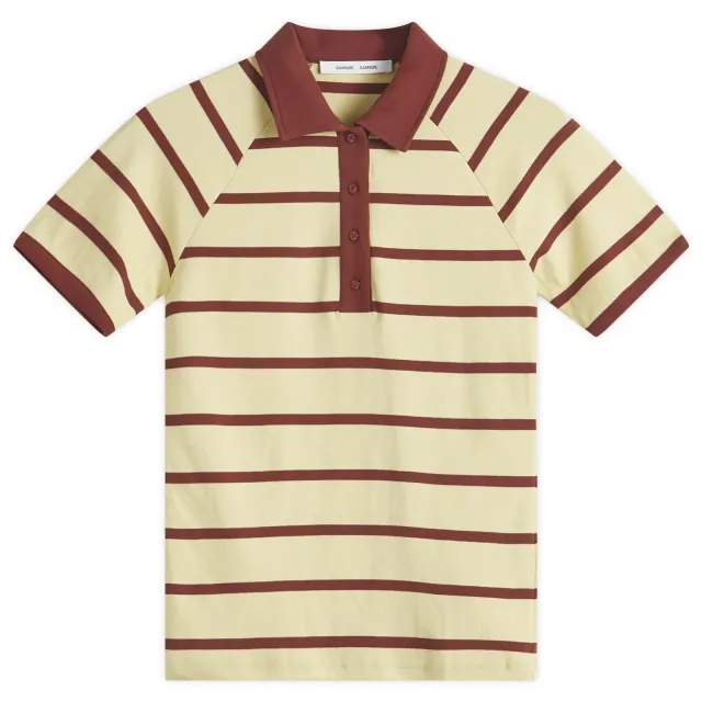 Samsøe Samsøe Women's Saamy Short Sleeve Polo Top Yellow Brick Stripe