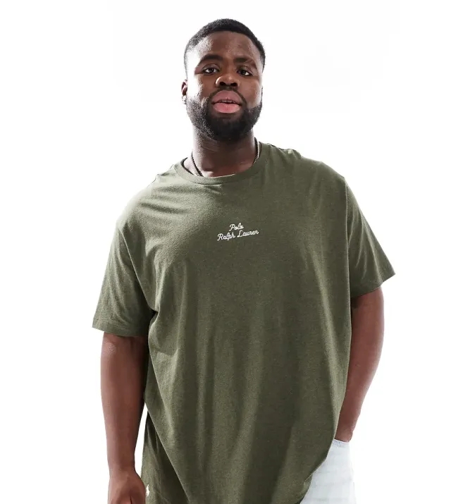 Polo Ralph Lauren Big & Tall Central Script Logo T-Shirt Classic Oversized Fit In Dark Green Marl