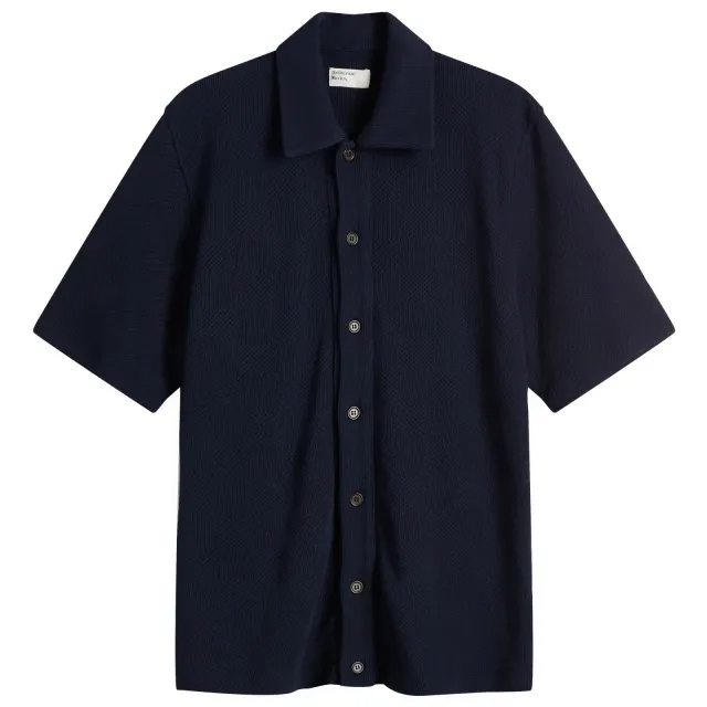 Universal Works Men's Checkerboard Button Through Polo Bright Navy