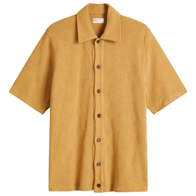 Universal Works Men's Checkerboard Button Through Polo Sand