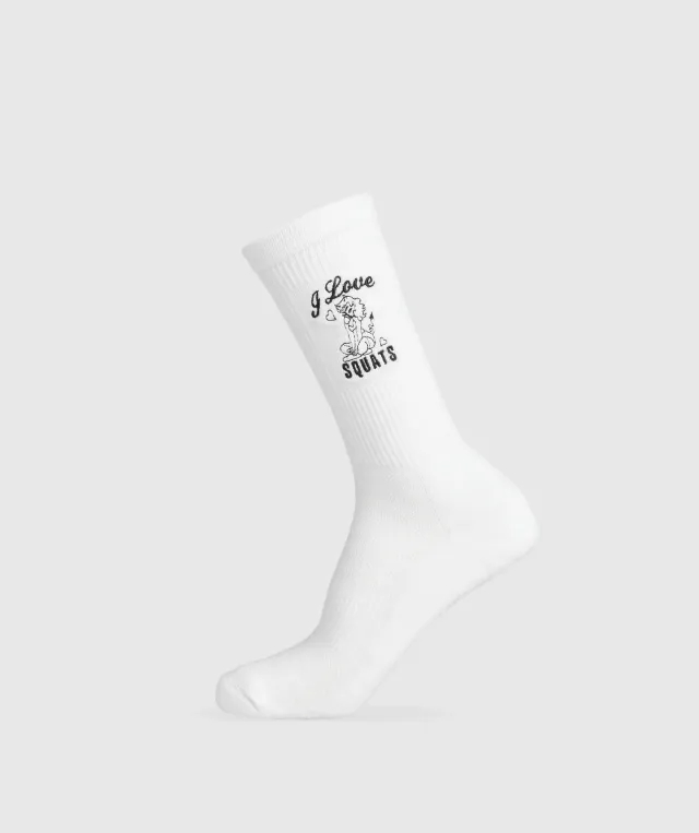 Gymshark Love Squats Graphic Crew Sock Single - White