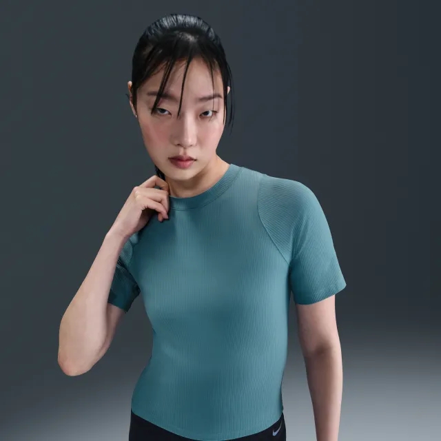 Nike Zenvy Rib Women's Dri-FIT Short-Sleeve Top - Blue - Nylon/Elastane