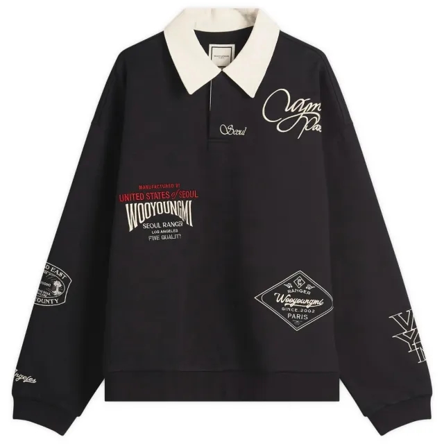 Wooyoungmi Men's Long Sleeve Patch Polo Black