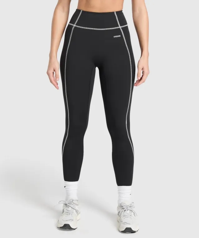 Gymshark Retro Contrast Stitch Leggings - Black/Light Grey