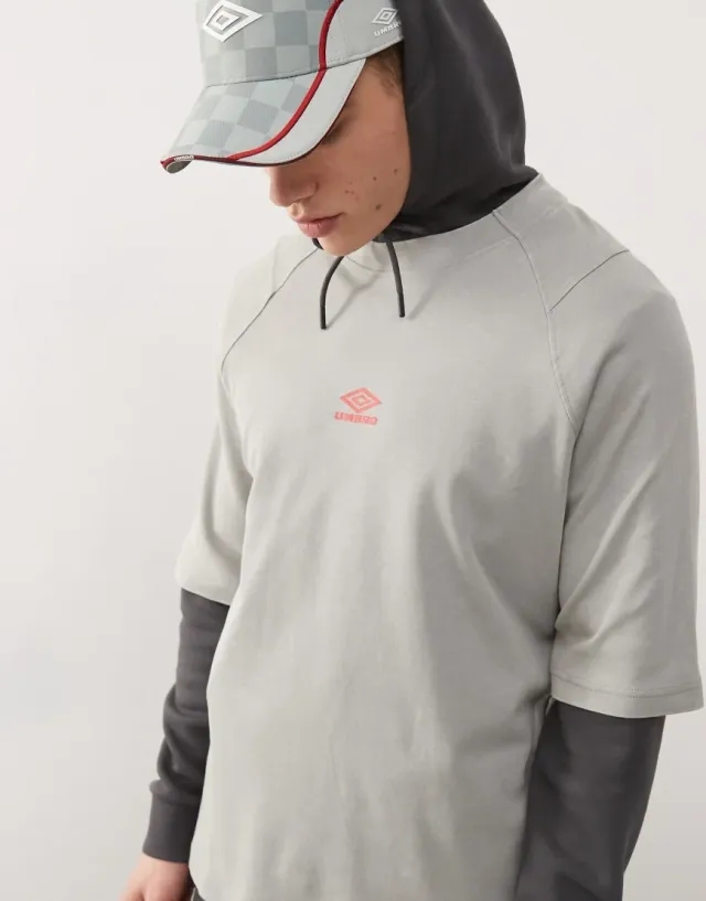 Umbro Washed High Neck Boxy T-Shirt In Grey