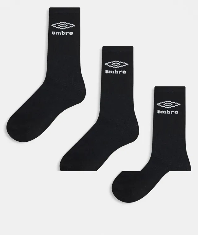Umbro 3 Pack Crew Socks In Black