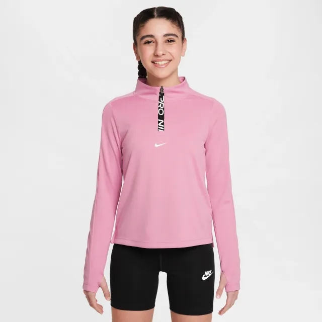 Nike Pro Girls' Dri-FIT Long-Sleeve 1/2-Zip Top - Pink - Sustainable Materials