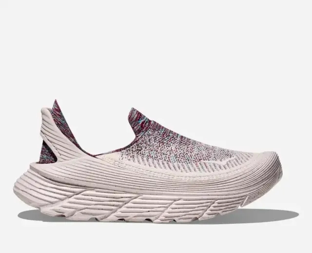 HOKA Vibrant Bloom Restore TC Recovery Shoes in Alabaster/Red Cabbage