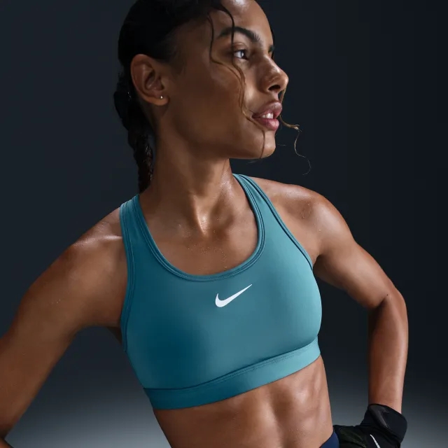 Nike Swoosh Medium-Support Women's Padded Sports Bra - Blue - Recycled Polyester Minimum