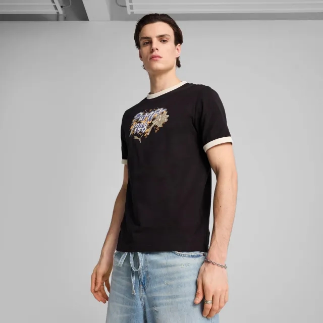 Future.PUMA.Archive Graphic Ringer T-Shirt Men, Black/Blue Crystal, size Large