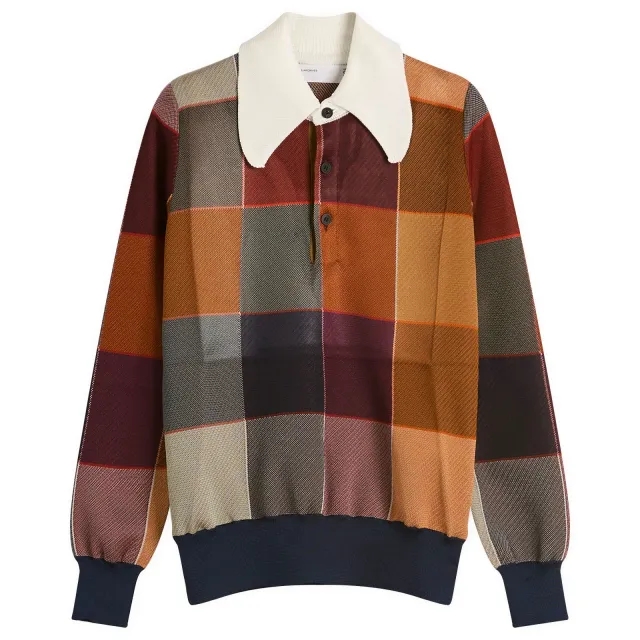 TOGA Check Knit Polo Shirt Dark Red
