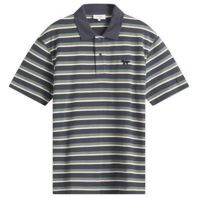 Maison Kitsune Profile Fox Patch Stripe Polo Ink Blue