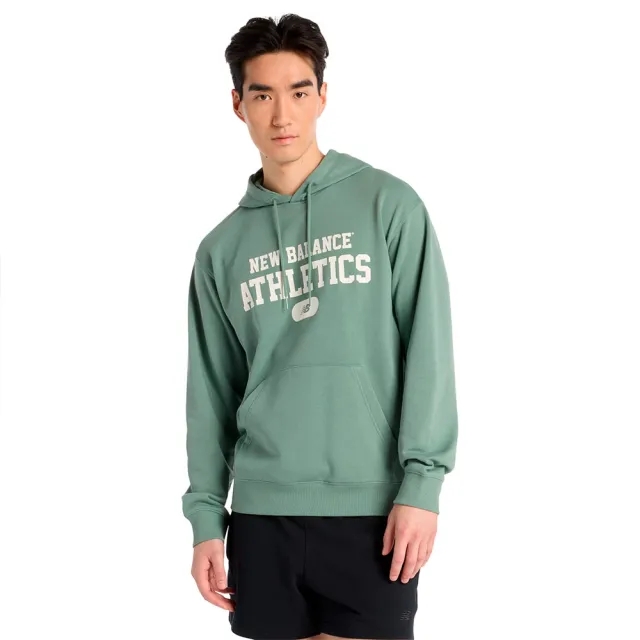 New Balance Men's Heritage French Terry Graphic Hoodie in Green Cotton