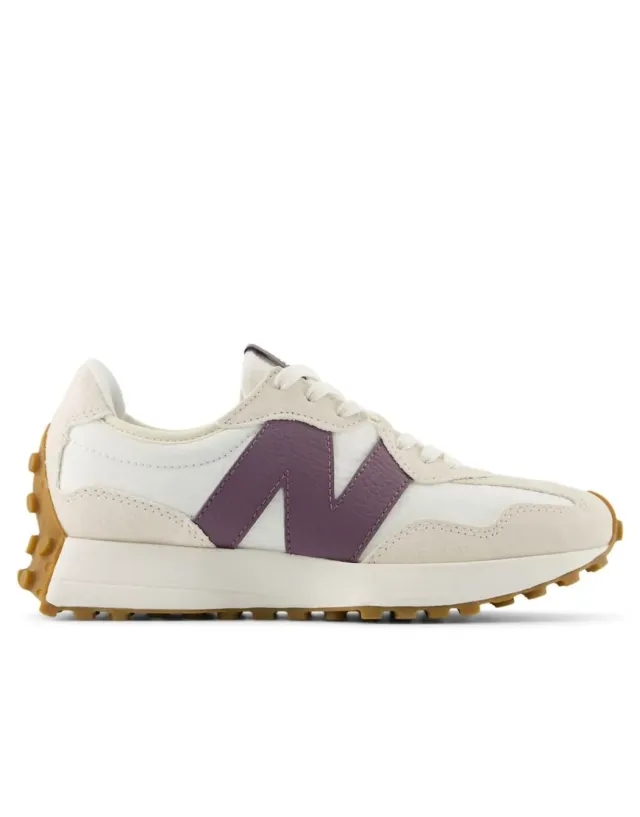 New Balance Women's 327 in Beige/White/Purple Suede/Mesh