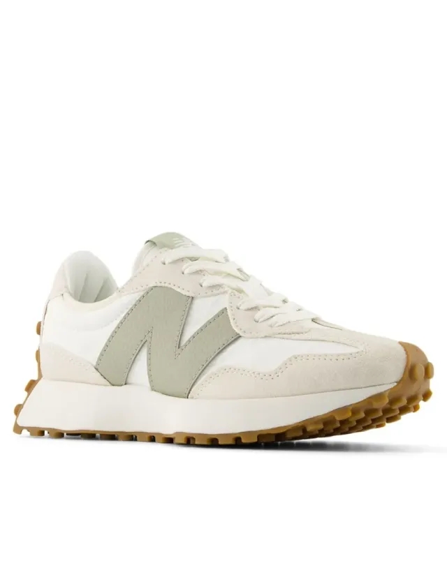 New Balance Women's 327 in Beige/White/Green Suede/Mesh