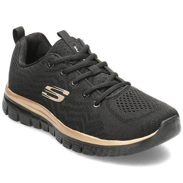 Skechers Women's Graceful - Get Connected Sneaker in Black/Rose Gold