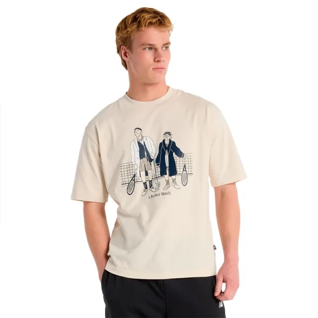 New Balance Men's A Perfect Match Tennis T Shirt in Beige Cotton Jersey