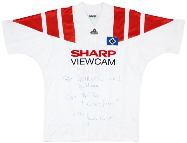 1993-94 Hamburg Match Issue Signed Home Shirt #4 (Kober)