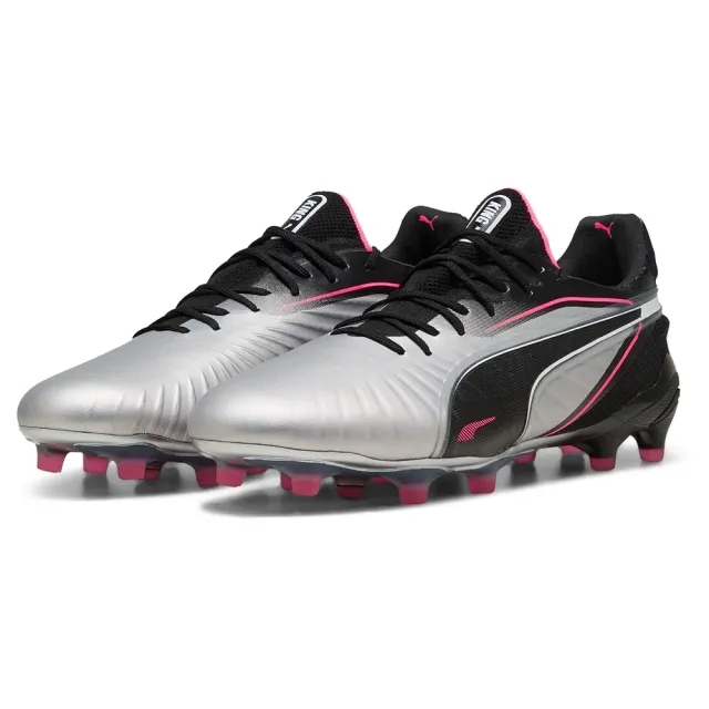 PUMA King Ultimate FG/AG Football Boots, Silver/Black/Sun Struck