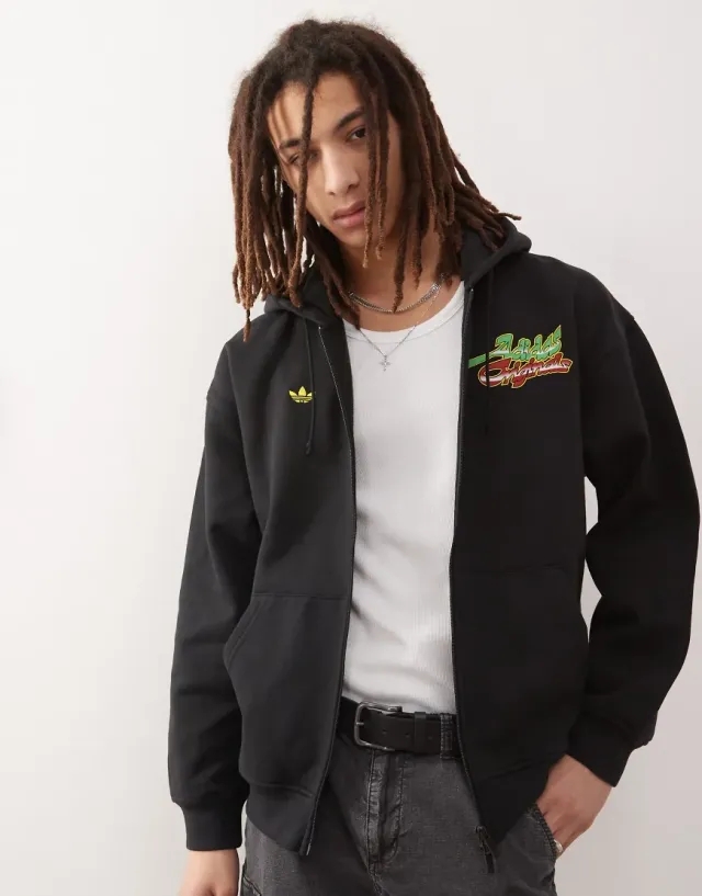 Adidas Originals Leopard Graphic Hoodie In Black