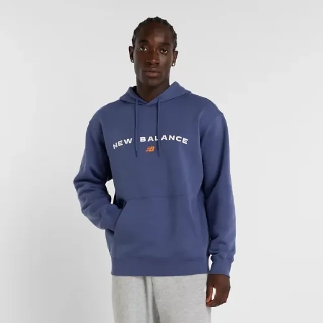 New Balance Men's Reimagined Fleece Graphic Hoodie in Blue Cotton