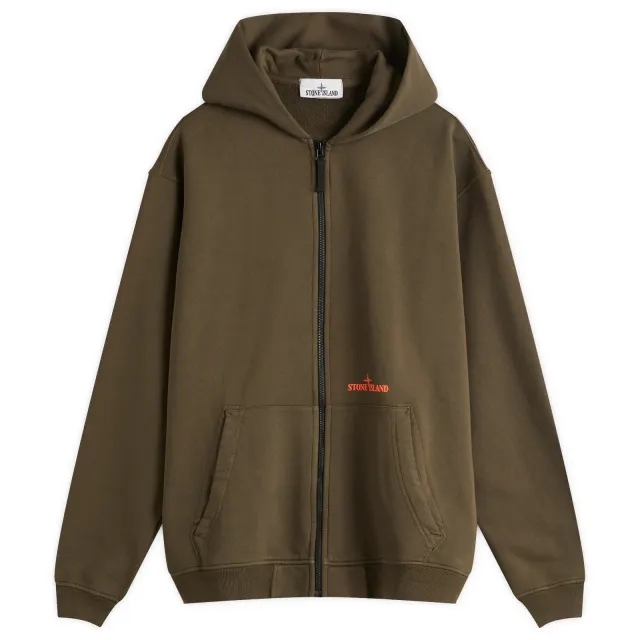 Stone Island Men's Fingerprint Logo Zip Hoodie Military Green