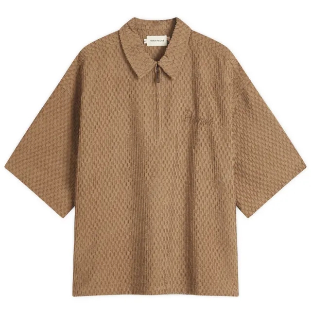 Honor the Gift Men's Textured Knit Zip Polo Brown