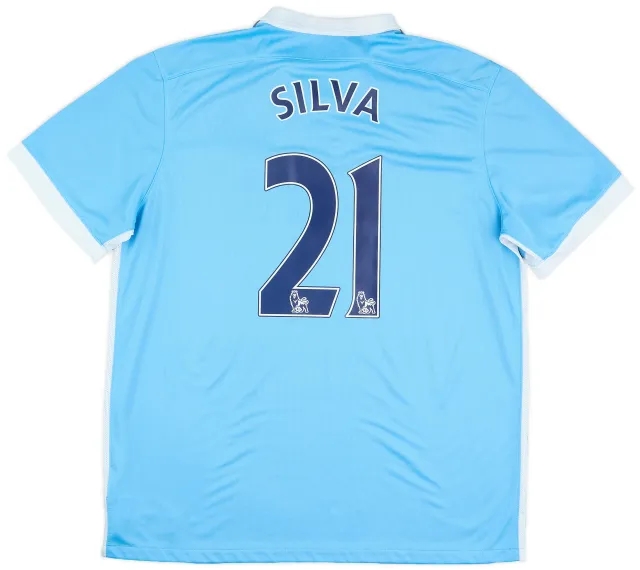 2015-16 Manchester City Home Shirt Silva #21 - 8/10 - (XL)