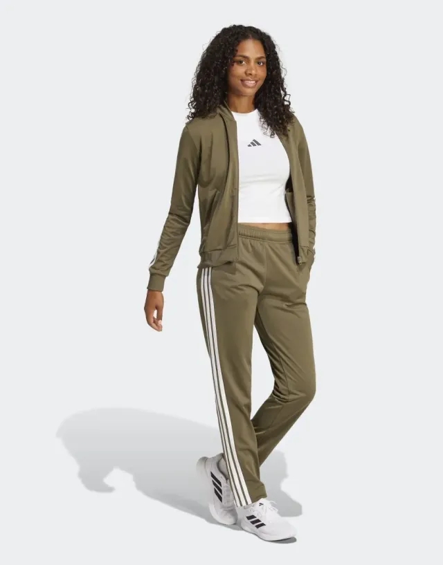 Adidas Performance Essentials 3-Stripes Track Suit In Olive Strata-Green