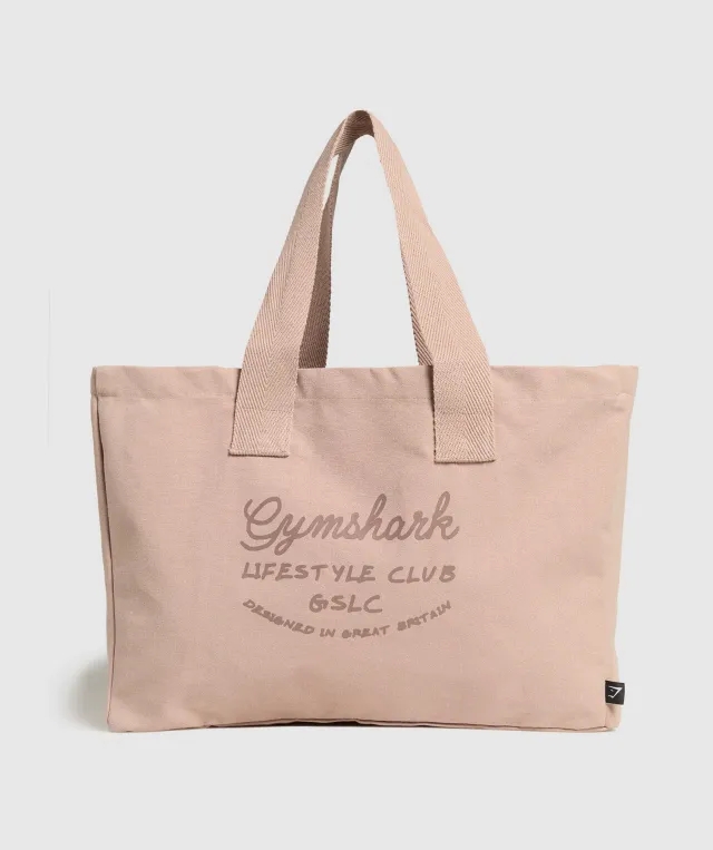  Script Oversized Tote - Muted Pink